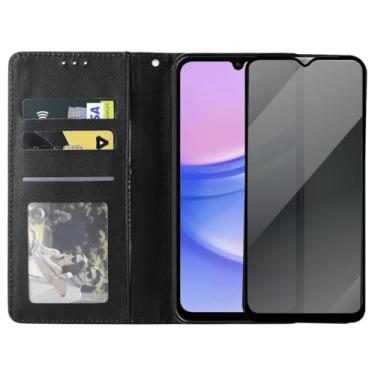Imagem de Capa Capinha Carteira Flip e Película 3d Privacidade Anti Spy Compatível Samsung Galaxy A15