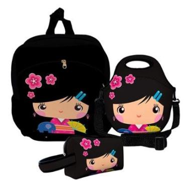 Imagem de Kit Escolar Mochila de Costas + Lancheira + Necessaire Plus – ISOPRENE – Princesa Manu-Unissex