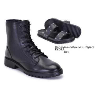 Imagem de Kit Black Feminino Coturno  Sandalia Papete Moda Elegante - Evora, 35