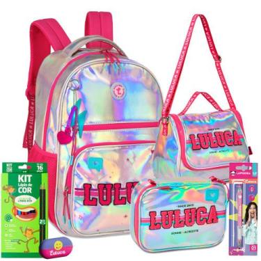 Imagem de Kit Mochila Estojo Lancheira Luluca Youtuber Lançamento 2025, Holográf