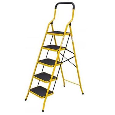 Imagem de Escada dobrável de ferro de 2/3/4/5 degraus, banco dobrável de metal com aderência conveniente, escada leve com pedal antiderrapante resistente para casa, cozinha e escritório, amarelo, capacidade F