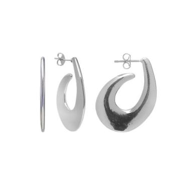 Imagem de Brinco Meia Argola Oval Banhado a Prata 925 - Papillon Semi Jóias