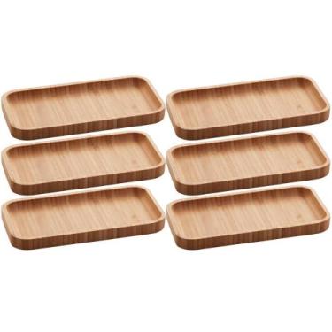 Imagem de Kit 6 Petisqueiras Bandeja Bambu 20x10cm Lyor Hire Prato Sal