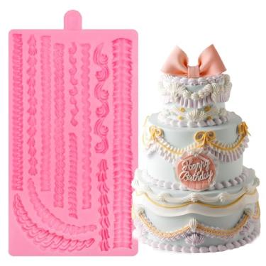 Imagem de Lambeth Moldes de fondant de borda de bolo, moldes de silicone em forma de chantilly, decoração de bolo, moldes de chocolate para cobertura de cupcake mousse, biscoito, pasta de chiclete, argila,