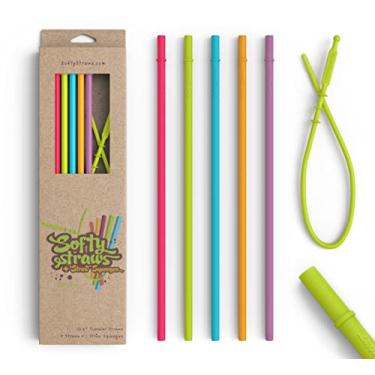 Imagem de Canudos longos de silicone com tampas para copos - Canudos finos de borracha de silicone reutilizáveis para copos simples e modernos, Starbucks, Yeti, rTic, acrílico 24 30 copos de 1,134 g - Flexível