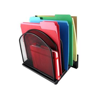 Imagem de Huron Armazenamento organizador de arquivos inclinado inclinado com 5 compartimentos, malha de aço preta