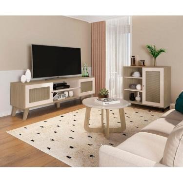 Imagem de Kit para Sala de Estar Rack e Buffet e Mesa de Centro Charlotte Carvalho/Off White