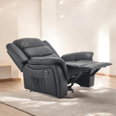 Imagem de Poltrona do Papai Reclinável Elétrica E Controle Massagem Entrada USB Corino Premium Preto