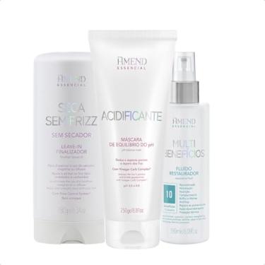 Imagem de Kit Amend Essencial para Cabelos Danificados: Acidificante Máscara de Equilíbrio do pH + Fluído Restaurador Multibenefícios + Seca Sem Frizz