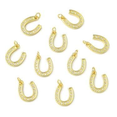 Imagem de UR URLIFEHALL 10 peças de berloques de ferradura da sorte de zircônia cúbica Golden Western Cowboy com anel de salto para pulseira, colar, brinco, fabricação de joias, NO, Latão Zircônia cúbica, Sem
