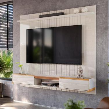 Imagem de Painel Atlas para TV até 70 polegadas com 2 Gavetas 1 Prateleira Off White/Jequitibá - Lukaliam
