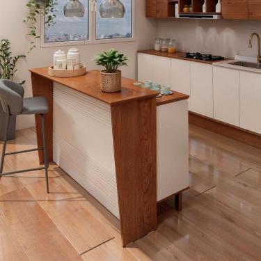 Imagem de Bancada de Cozinha Ilha Gourmet Internacional 2 Portas 4 Gavetas 100% Mdf Canela/Off White
