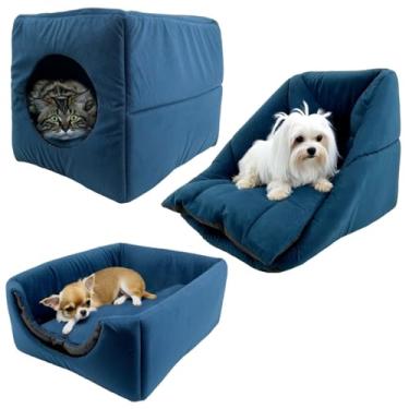 Imagem de Cama Toca Iglu 3 em 1 Suede Cachorro Gato Frio Quente Pet P (Azul)