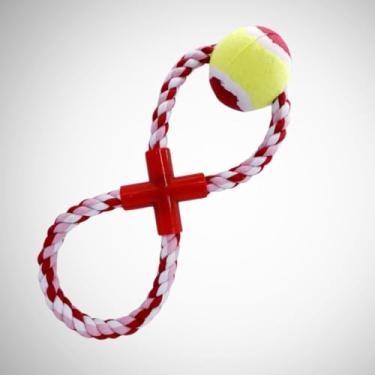 Imagem de PUXADOR CORDA BOLA 8 Brinquedo Mordedor de Corda com Bolinha de Tênis para Cachorro