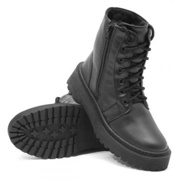 Imagem de Bota Coturno Casual Feminino com Cadarço Zíper e Sola Borracha Costura