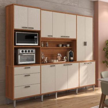 Imagem de Armário de Cozinha 12 Portas 3 Gavetas Pulse Jequitibá/Areia - Lukalia