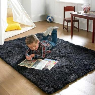 Imagem de Tapete de pelúcia para quarto infantil, tenda, tapetes de brincar para sala de estar, sofá, almofadas de chão, macio, fofo, área de casa, preto, 100x200cm