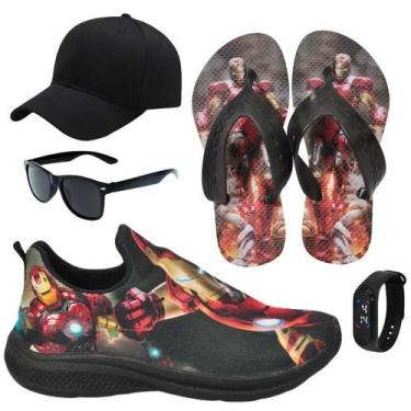 Imagem de Tênis Infantil Masculino Calce Fácil Escolar Menino Personagem +Chinel