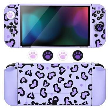 Imagem de DLseego Love Case Design for Switch OLED Console 2021, Anti-Slip Shock-Absorption Plastic Protective Soft Carrying Case and Joy Con Controller with 4 PCS Cat Paw Thumb Grips Caps - Heart Purple