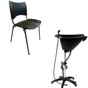 Imagem de Kit Lavatório Portátil  salão cabelo+ Cadeira Plástica preta - SD