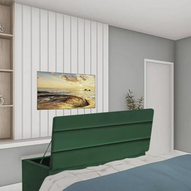 Imagem de Calçadeira Recamier Baú Argent 160cm Queen Size Para Quarto Box Suede Verde Musgo - Ahazzo Móveis
