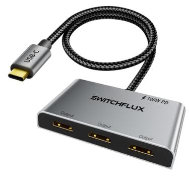 Imagem de SWITCHFLUX Adaptador USB C para 3 × HDMI | Divisor HDMI 4K60Hz Display estendido 1 entrada 3 saídas MST Hub com 100W PD para conversor de vários monitores compatível com laptop, PC, placa gráfica