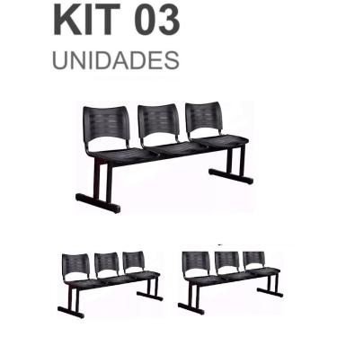 Imagem de Kit 03 Cadeiras Longarinas plásticas 03 Lugares – Cor preta – 23019