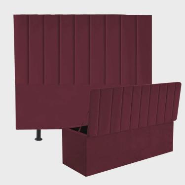 Imagem de Kit Cabeceira Estofada e Calçadeira Baú Recamier Carla 160cm Queen Size Suede Bordô - A...