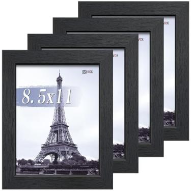 Imagem de VCK Conjunto De 4 Molduras Para Fotos 8,5X11 - Pretas, Pôster Madeira Com Qualidade Galeria, Borda 1,1 Polegada Largura, Plexiglass Polido, Exibição Vertical Ou Horizontal Parede E Mesa Fotos/Artes/
