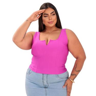 Imagem de Blusa Cropped Feminino Plus Size Suplex Com Bojo - Barato Modas, Fúcsi
