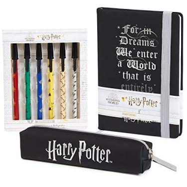 Imagem de HARRY POTTER Conjunto de papelaria, caderno, estojo de lápis, caneta, kits de material escolar para crianças, adolescentes, meninas, meninos, artigos oficiais (preto)