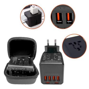 Imagem de Adaptador Universal Com Tomada Carregamento 4 USB-a 2 USB-c Rápido 36w
