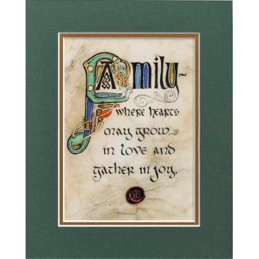 Imagem de Celtic Card Company Impressão de bênção da família irlandesa manuscritos medievais verdes selo em cera duplo fosco presente irlandês decoração de casa (20,3 cm x 25,4 cm)