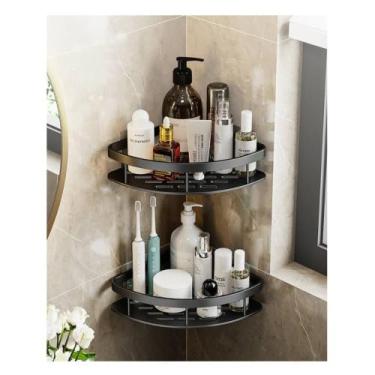 Imagem de Kit 2 Portas Shampoo Prateleiras de Canto Multiuso Adesivo Organizador Versátil de Parede em Chapa Suporta Até 10Kg (Preto)