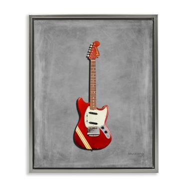 Imagem de Stupell Industries Arte de parede em tela flutuante emoldurada cinza com guitarra vermelha em cinza, design de Mark Rogan, 25 x 31