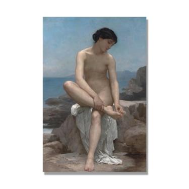 Imagem de NHLDZYH William Adolphe Bouguereau Impressões artísticas - Pintura de retrato - (The Bather) - Pôster temático de mitologia grega - Pôster de decoração de parede vintage. Somente tela de 70 x 105 cm