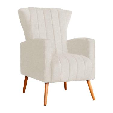 Imagem de Poltrona Decorativa Melinda Linho Bege Pés Madeira Mz Decor