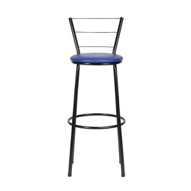 Imagem de Banqueta Alta 3 Ferrinhos Aço Tubular com Pintura Preta Assento em Corino Versátil para Cozinha Bar ou Decoração Moderna (AZUL)