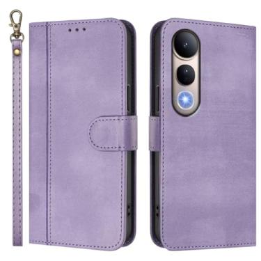 Imagem de Capa carteira flip de couro PU para VIVO V50 Lite 5G, capa de telefone com alça de pulso, 3 compartimentos para cartão + bolso para dinheiro, fecho magnético, suporte antiqueda e compatível com