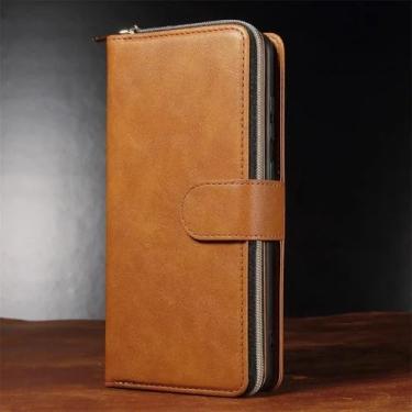 Imagem de HJZSZX Para Samsung S24 Plus Zipper Wallet Multi Card Phone Case Flip Leather Cover (Para Samsung S24 Plus/Marrom)