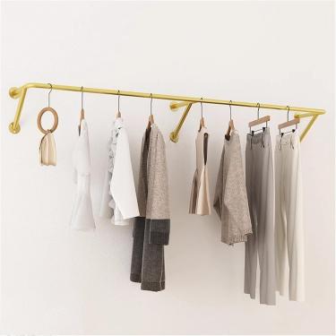 Imagem de Cabideiro Montado Na Parede Dourada, Haste De Suspensão De Rack De Vestuário De Tubo Industrial, Barra De Vestuário De Ferro Resistente, Rack De Barra De Revestimento De Pa, Gold, 150cm