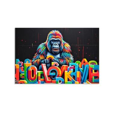 Imagem de Macaco gorila animal pintura inspiradora imagens pôsteres impressões arte macaco pôster pop art pintura imagem banksy tela arte de parede para sala de estar escritório decoração de parede 60x40cm