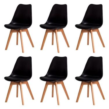 Imagem de Kit C/ 6 Cadeiras Leda Charles Eames Com Almofada Preta