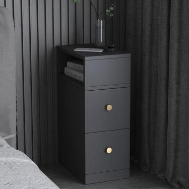 Imagem de Mesa De Cabeceira Cinza 25 Cm / 30 Cm De Largura Armário De Armazenamento Para Fendas Do Quarto Com 2 Gavetas E Abertura Lateral Moderno Simples Pequeno Apartamento Mini, Grey Right, 25 * 40 * 65cm