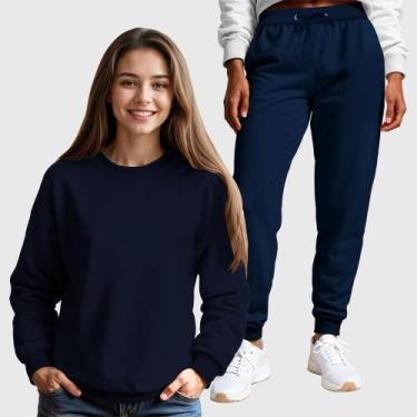 Imagem de Conjunto Moletom Gola Redonda e Calça Feminina Lisa - Samcro Vestuário