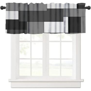 Imagem de TFOSO Cortina de saia quadrada geométrica, cinza e preta, arte abstrata geométrica moderna, decoração de casa, cortinas curtas, quarto, sala de estar, cozinha, 1 conjunto de painéis 137 cm L x 45 cm C