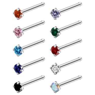 Imagem de Ruifan ASTM F136 Anéis de nariz de titânio 18 G, 20 G, 22 g, cor mista, zircônia, piercing de nariz, parafuso, em forma de L, hipoalergênico, joia para mulheres 1,5 mm, 2 mm, 2,5 mm, 3 mm, 10 peças