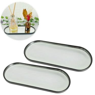 Imagem de Kit 2 Pçs Bandeja Decorativa Espelhada Lavabo Difusor Banheiro Aparador Organizador de Objetos Sala (Oval Preta)