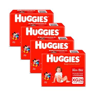 Imagem de Kit 4 Fralda Huggies Supreme Care Tamanho XG 26 Fraldas Descartáveis cada