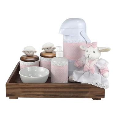 Imagem de Kit Higiene Toys Escuro Ovelha Rosa Quarto Bebê Infantil - Potinho de 